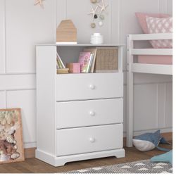 Brand New Campbell Wood 3-Drawer Dresser with Storage Shelf, White