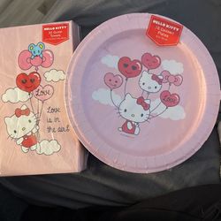 Hello Kitty, Valentines Paper Plates, And Napkins