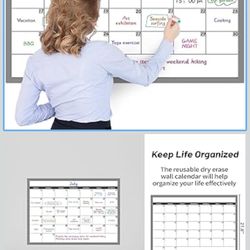 Large Dry Erase Calendar for Wall, Undated 1 Month Wall Calendar, 40" x 28" Erasable & Reusable Laminated Calendar, 10 Round Stickers, Great Layout Wa