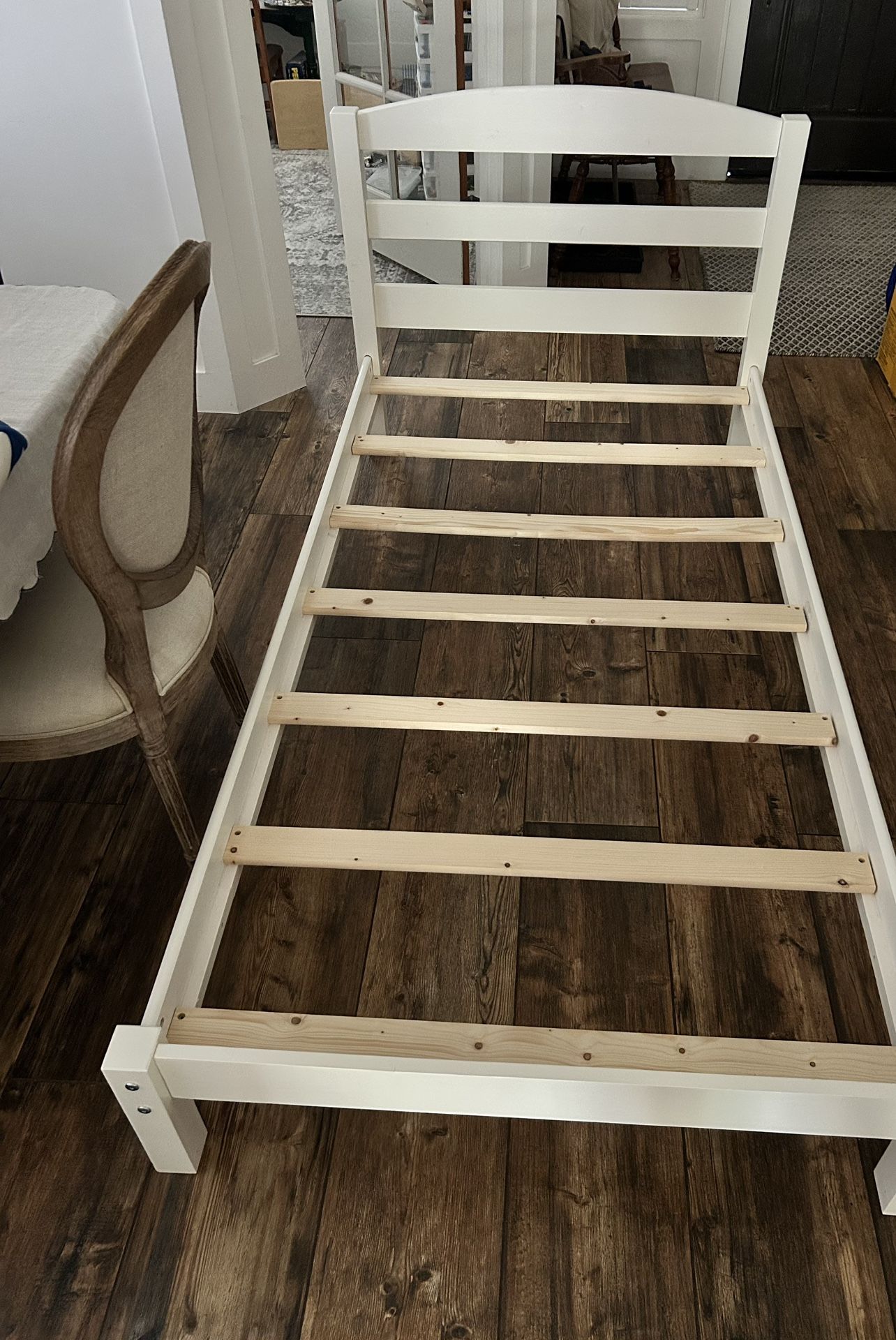 Twin white wooden bed frame