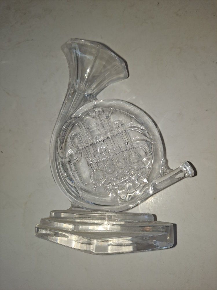 Kristacolor Crystal French Horn Figurine Paperweight Italy