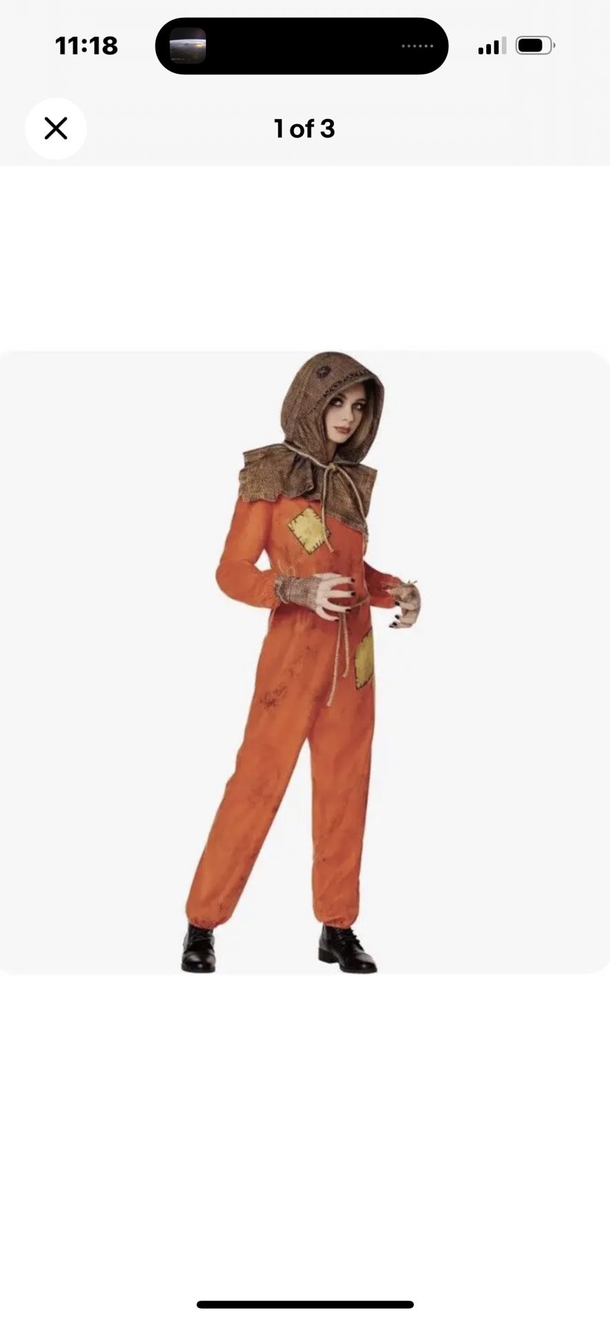 NEW Trick R Treat Sam Scarecrow Halloween Costume Jumpsuit Gloves Hood Medium 7-8