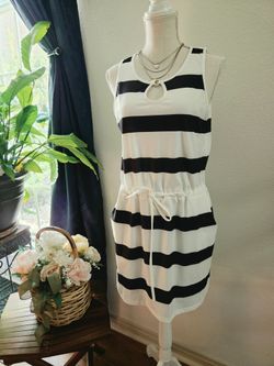 Black and White Striped Sleeveless Mini Dress