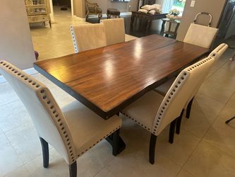 Wood Dining Table with 6 Upholstered Chairs