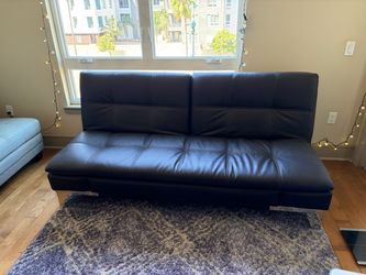 Black Faux Leather Futon Sofa Bed – Excellent Condition