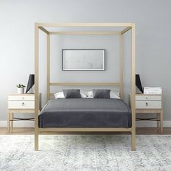 Modern Gold Metal Canopy Platform Twin Bed & Mattress 