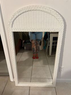 White Wicker Arched Wall Mirror