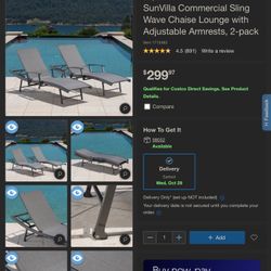 Commercial Sling Wave Chaise Lounge - 2 Pack