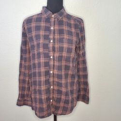 ABound Women's Plaid Pink And Grey Button Up Shirt Size: Medium Top LongSleeve 