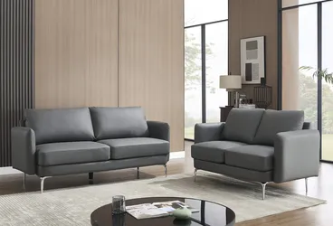 Gray Leather Sofa and Loveseat Set New in Box