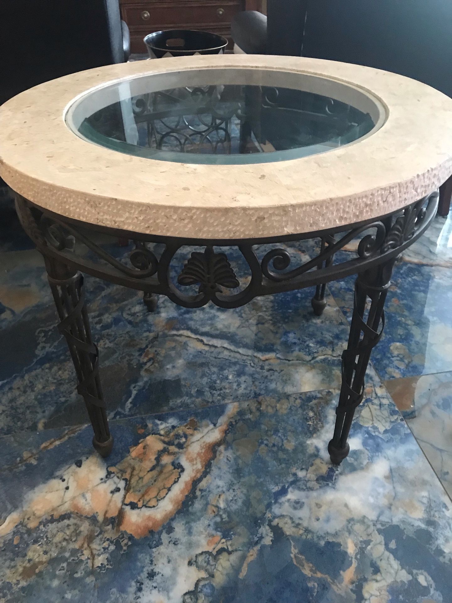 Drexel Stone, Glass & Iron End Table 