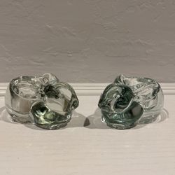 Adorable Indiana Glass Clear Bunnies Votive Candle Holders (2) 