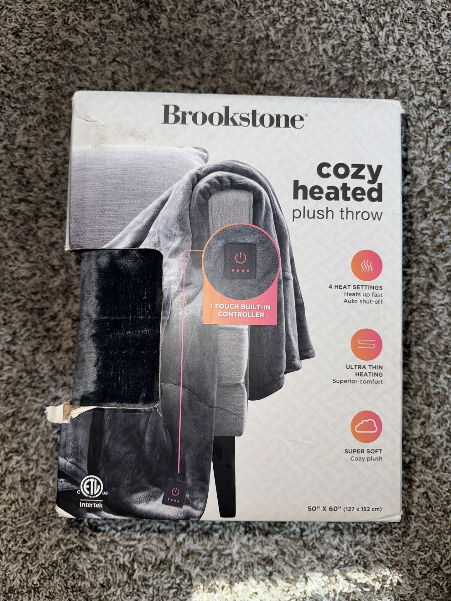 Brookstone Cozy Heated Plush Throw – 50” x 60”