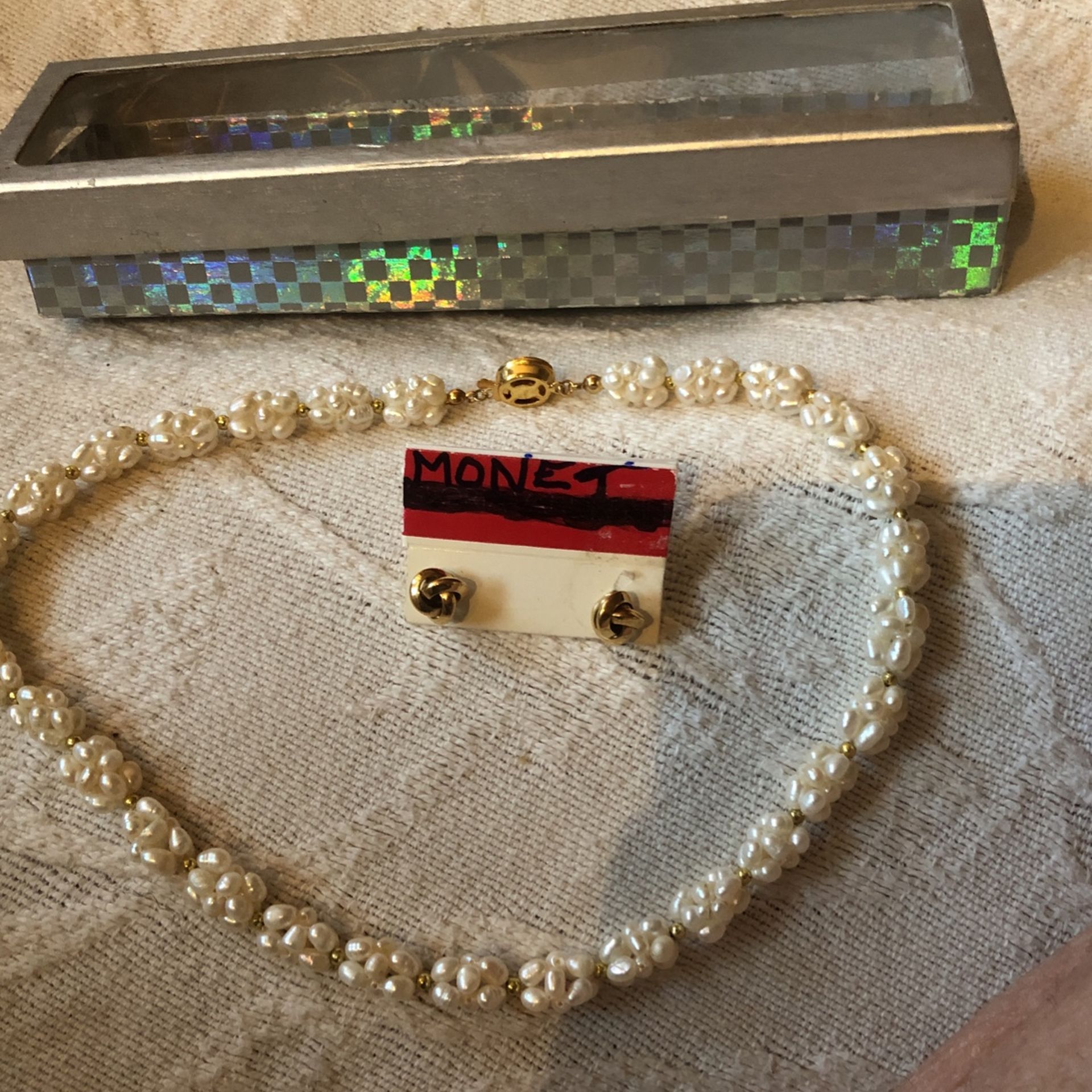 Cluster Pearl Choker type 12” Necklace and Gold Knot Earrings $19.99