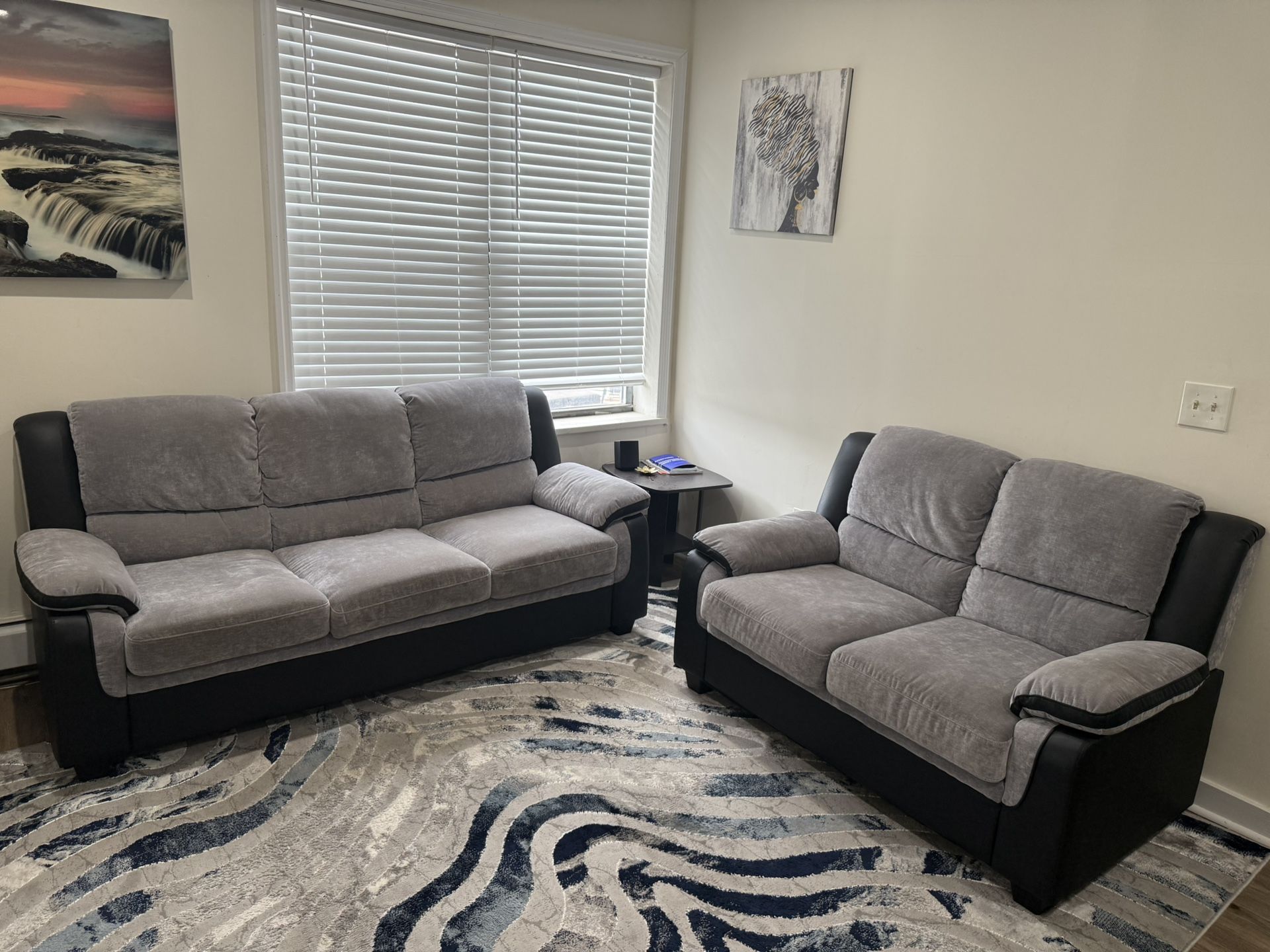 Living Room Set 2 Piece Sofa And Loveseat Leather+ Fabric (Retail $900 USD)