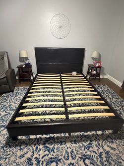 Espresso queen size bedframe, $150