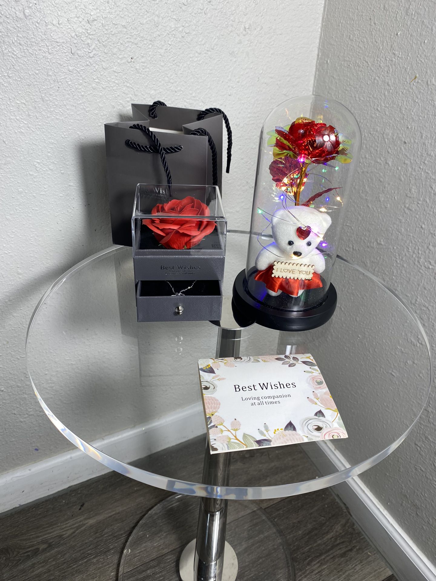 Mothers Day Flowers Roses Lit In Glass Dome , With Exquisite Soap Rose Gift Box Elegant Style 