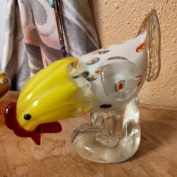 Lenox Art Deco Glass Rooster Eating - 7" X 6"