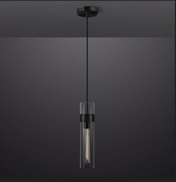 knurldon Cylindrical Glass Shade Clear Glass Tube Shade, Black Finish, Adjustable Cord, E26 Bulb Included, Ideal for Kitchen Islands, Dining Areas & B