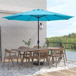 11 ft. Steel Market Round Patio Umbrella in Aqua