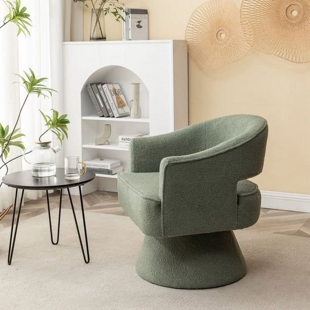 Modern Hollow Back Sherpa Swivel Accent Chair, Teddy Velvet Upholstered