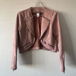 Windsor, Women’s Mauve Crop Faux Suede Lapel Collar Zipper Design Jacket, Size L