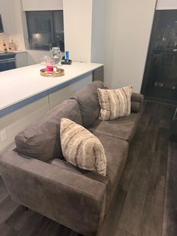 Microfiber Sofa with Throw Pillows