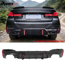 Fits 2017-2023 BMW 5 Series G30 M Sport IKON Style LED Rear Diffuser w/ CF Print Fin