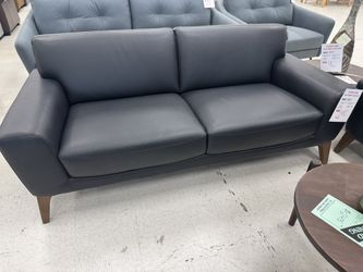 Italian Design Black Leather Sofa & Love