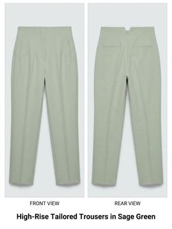 Zara Pale Sage High-Rise Tailored Pants - Size XS