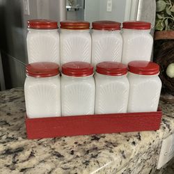 Vintage Milk Glass Depression Era Art Deco Spice Rack