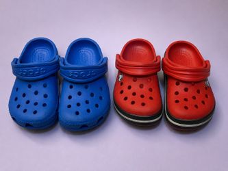 2 Pairs Toddler Crocs Size C4 – Red & Blue – $15