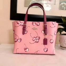 Coach Mollie Tote Bag 25 With Cherry Print