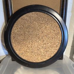 Vintage Cork Round Memo Message Bulletin Board Brown Wood Frame 