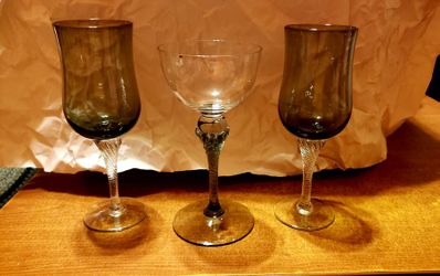 3 Beautiful Vintage Grey and Clear handblown glasses