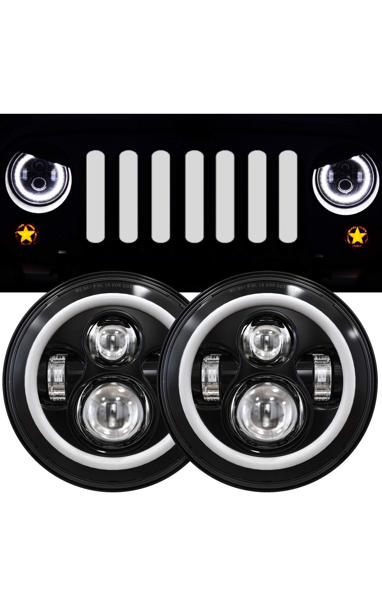 7 Inch LED Halo Headlights with Turn Signal Amber White DRL Compatible with 2007-2017 Jeep Wrangler JK JKU- Black