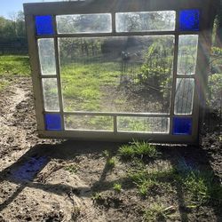 Antique Window with Blue Stained Glass