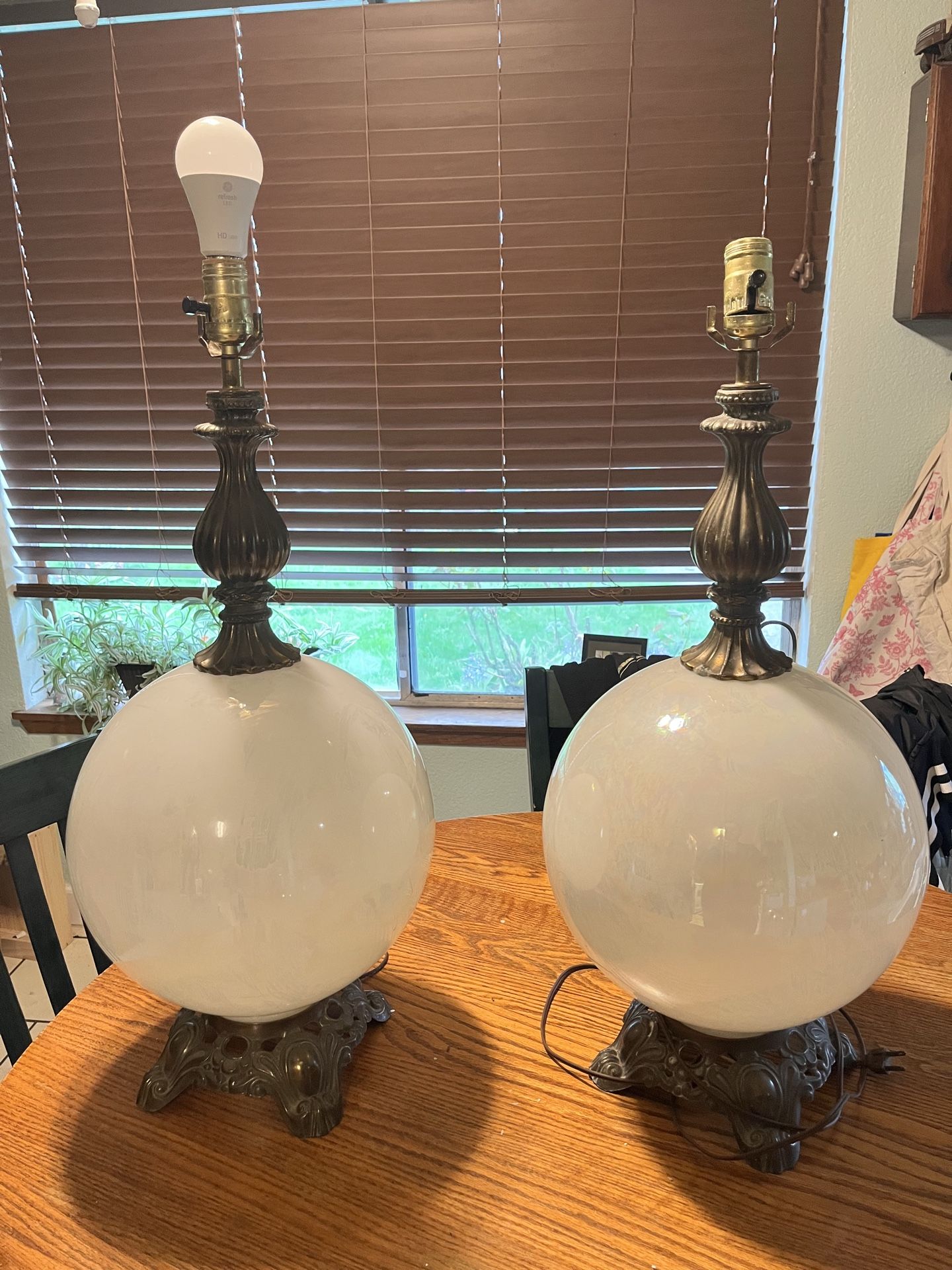 Beautiful Antique White Opal Globe Lamps