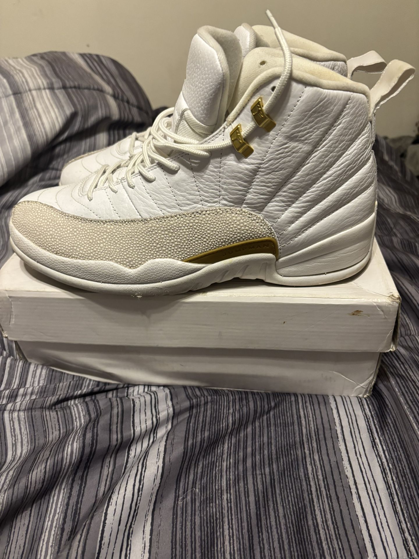 Jordan 12, Gold and White, Size 12