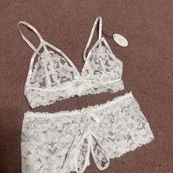 New large white lace bra bracelet panty Lingere set shorts