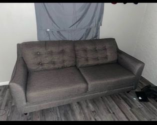 Gray Tufted Fabric Loveseat Sofa