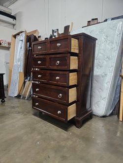 Dark Cherry Wood Tall Chest of Drawers