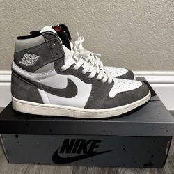 Air Jordan 1 Retro OG High Washed Black Sneakers Size 10 comes with white and black laces 