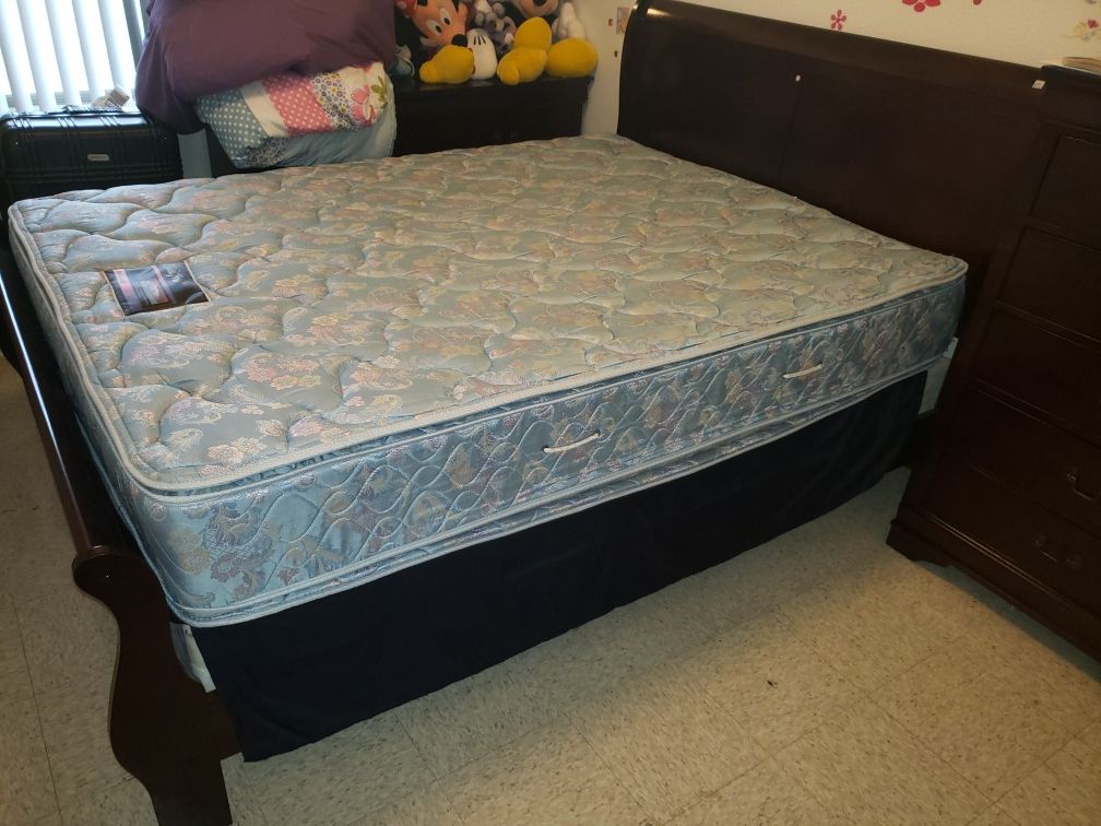 Queen Bed, comes with frame, box spring, and headboard. Never use. In great condition.