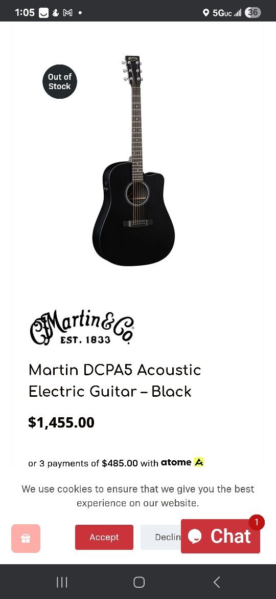 Martin & Co DCPA5 Electric Acoustic Guitar (Black)