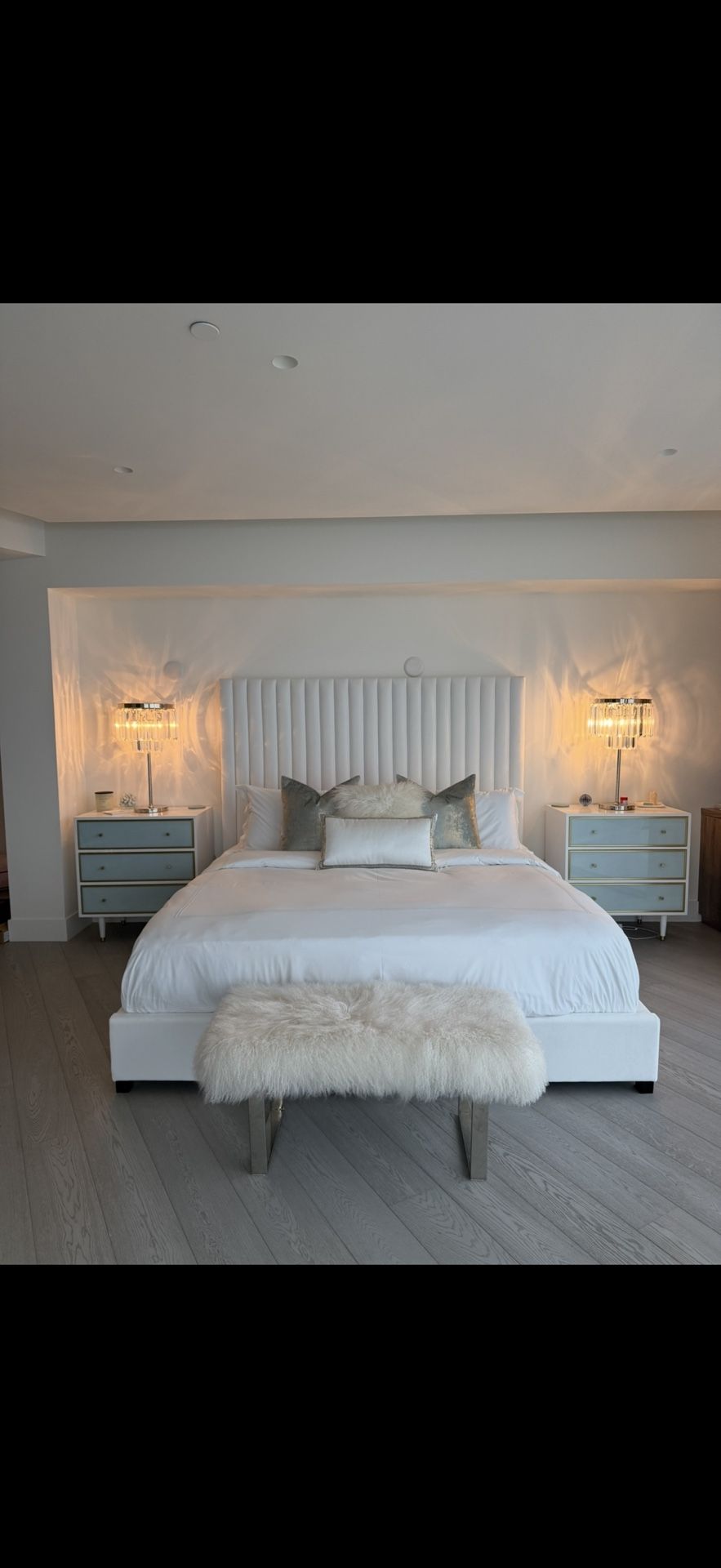 Beautiful King White Velvet Platform Bed!