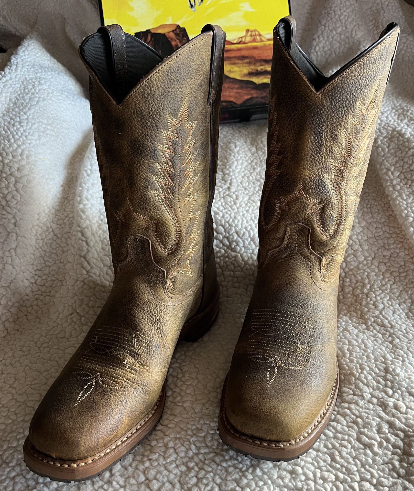 Abilene Cowboy Western Work Boots Bison Leather Men’s 10.5