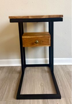 Modern Industrial Wood & Metal Side Table / Nightstand w Drawer – Like New $100 OBO