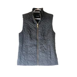 Nine West Quilted ZIP Up Jacket Vest Coat Women's S Black Pocket Sleeveless