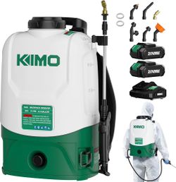 KIMO 4.3 Gallon Backpack Sprayer Battery Powered, 2PCS 20V 2.0Ah Battery & Fast Charger, 6 Nozzles, 31" Telescopic Wand, No Pump Needed, 0-73 PSI Batt